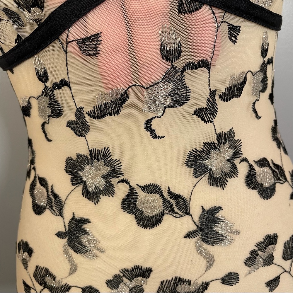 NWT INC International Concepts Sheer Mesh Metallic Floral Sexy Bodysuit Size S - Picture 7 of 16